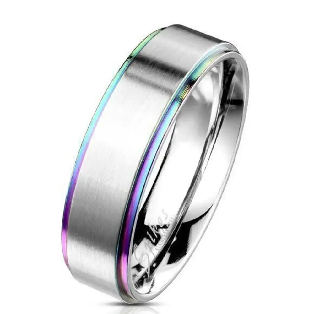 Men's Rainbow Brushed Finish Center 316L Stainless Steel Band‎ Ring Size 10